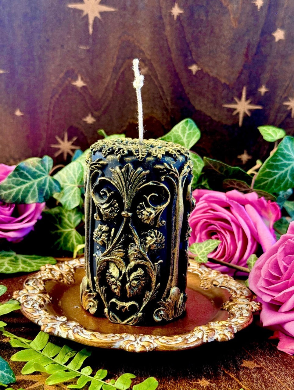 Cathedral Gothic Beeswax Candle | Anita Apothecary, black Goth Candle, Witch goth candle, Victorian witches candle, Victorian goth decor