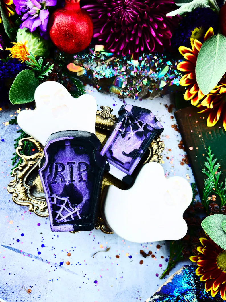 Cute Graveyard Ghost Soaps | Anita Apothecary, Ghost Headstone Soap, Cute Halloween Gifts, Halloween Forever, Halloween Aesthetic