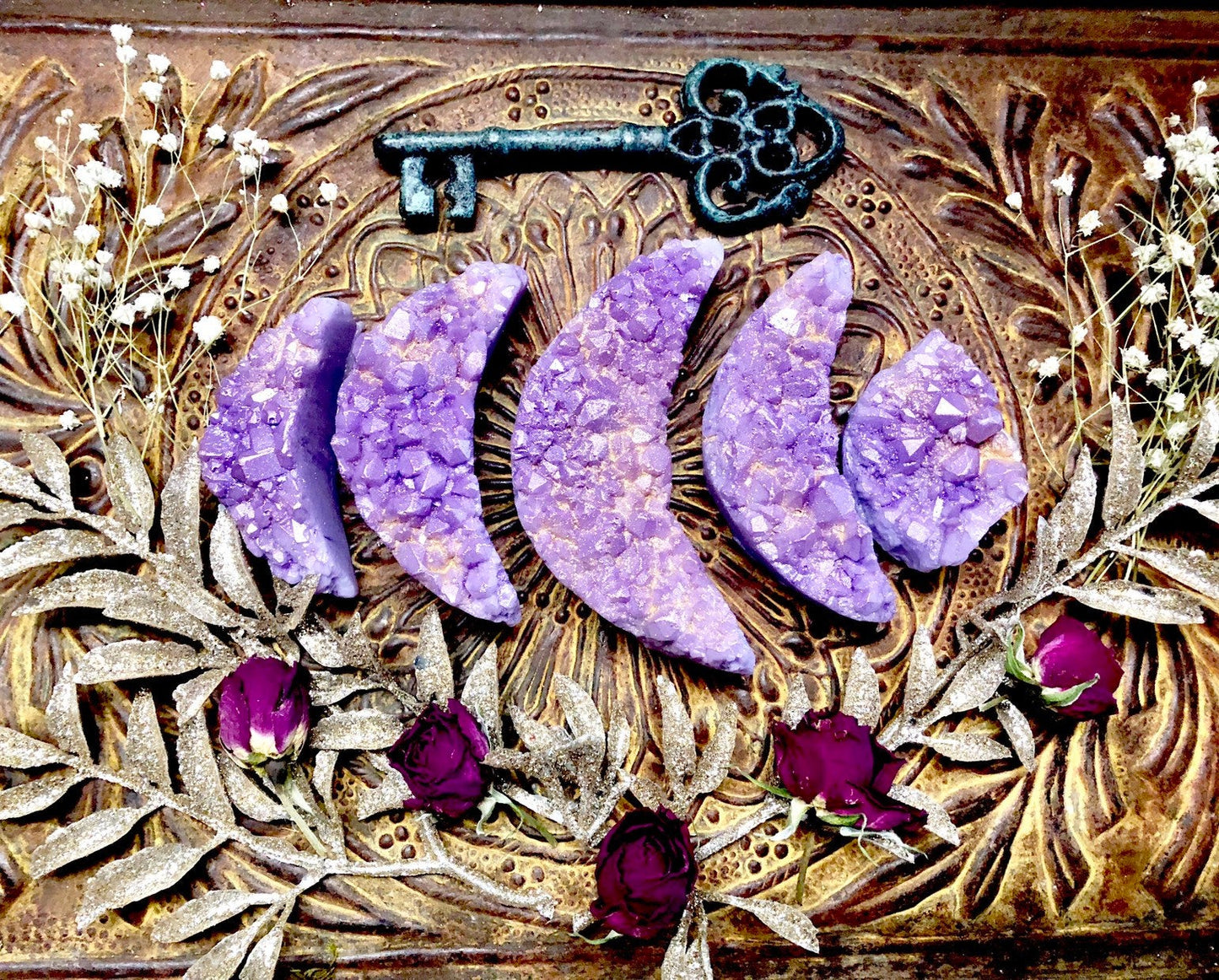 Amethyst Moon Soap Set- Shea Butter Natural Soap Ritual Oil Witchcraft Magick Rose soap Wicca Witch Oil Anita Apothecary Shop