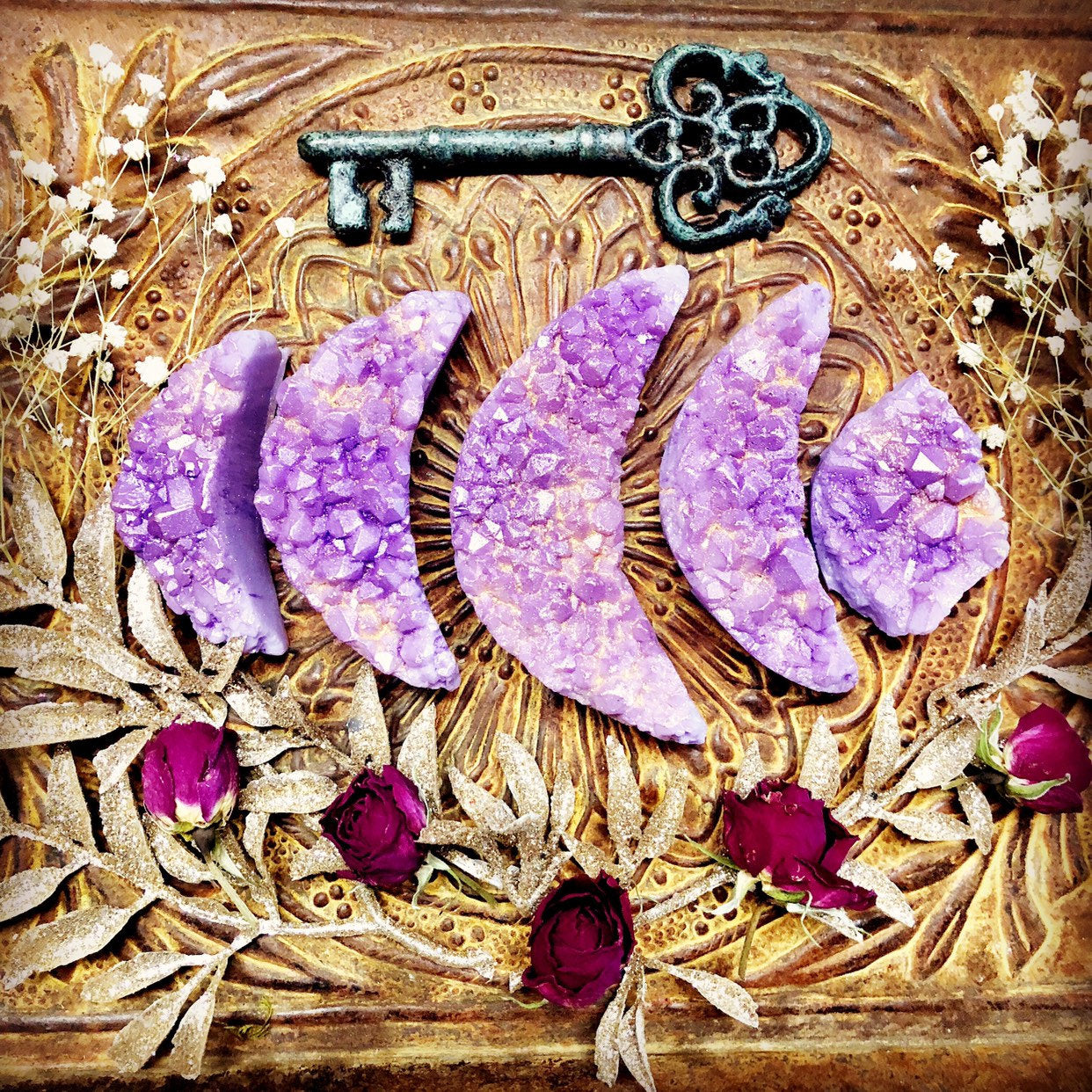 Amethyst Moon Soap Set- Shea Butter Natural Soap Ritual Oil Witchcraft Magick Rose soap Wicca Witch Oil Anita Apothecary Shop