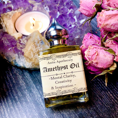 Amethyst Oil~Mental Clarity~Creativeness, Goddess oil, Witchcraft supplies, Ritual oil, Altar tools, Wicca, Witch potion, Moon Goddess Oil