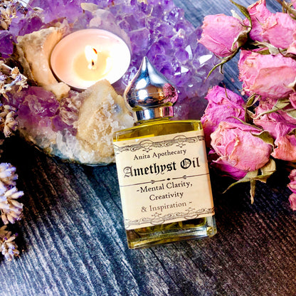 Amethyst Oil~Mental Clarity~Creativeness, Goddess oil, Witchcraft supplies, Ritual oil, Altar tools, Wicca, Witch potion, Moon Goddess Oil