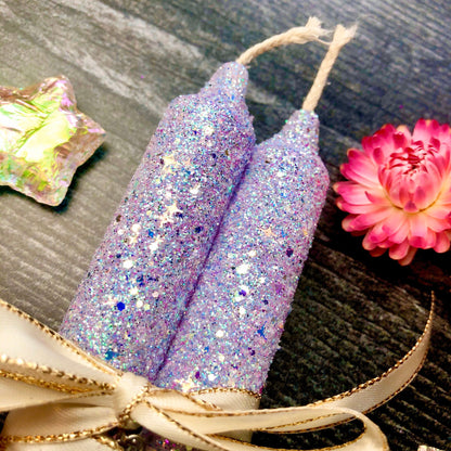 Angel Aura Taper Candles ~ Anita Apothecary, Aura crystals, altar tools, witchcraft altar, glitter taper candles, wedding candles