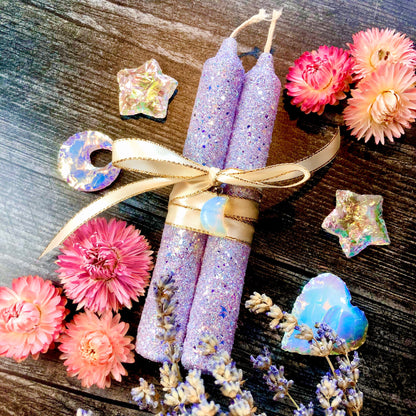 Angel Aura Taper Candles ~ Anita Apothecary, Aura crystals, altar tools, witchcraft altar, glitter taper candles, wedding candles