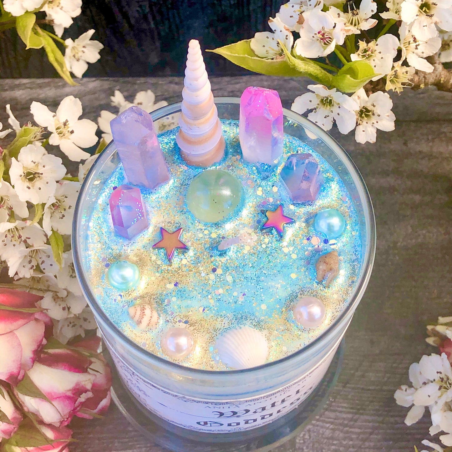 The ORIGINAL Water Goddess Candle ~ Anita Apothecary, Water Magick, Sea Shell, Moonstone, Sea Witch, Water witch, Yemeya Candle Ocean candle