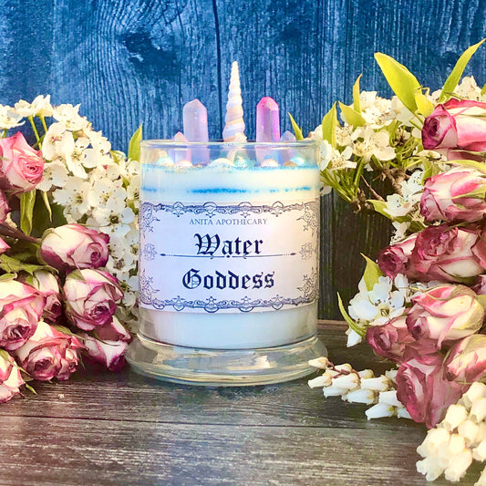 The ORIGINAL Water Goddess Candle ~ Anita Apothecary, Water Magick, Sea Shell, Moonstone, Sea Witch, Water witch, Yemeya Candle Ocean candle