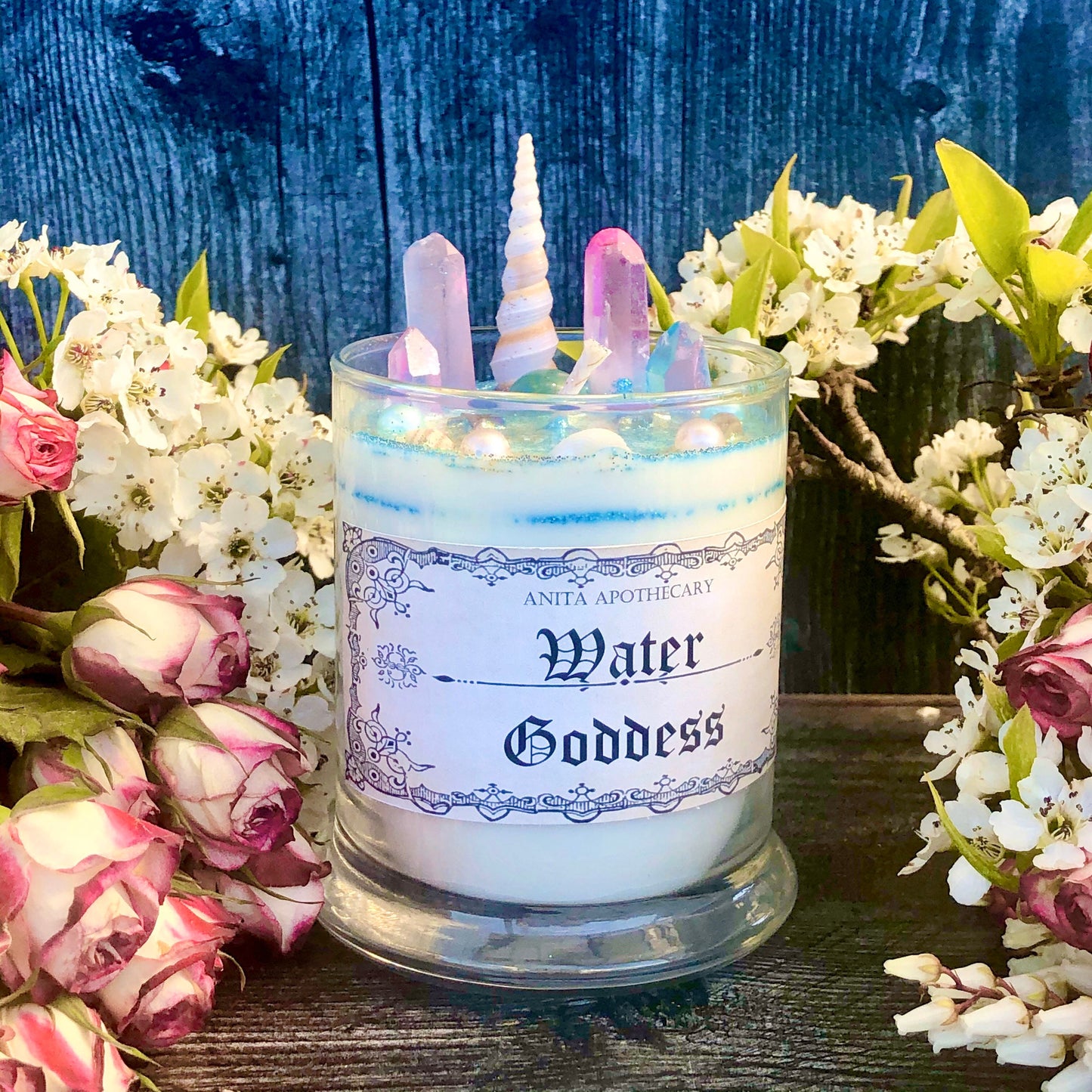 The ORIGINAL Water Goddess Candle ~ Anita Apothecary, Water Magick, Sea Shell, Moonstone, Sea Witch, Water witch, Yemeya Candle Ocean candle