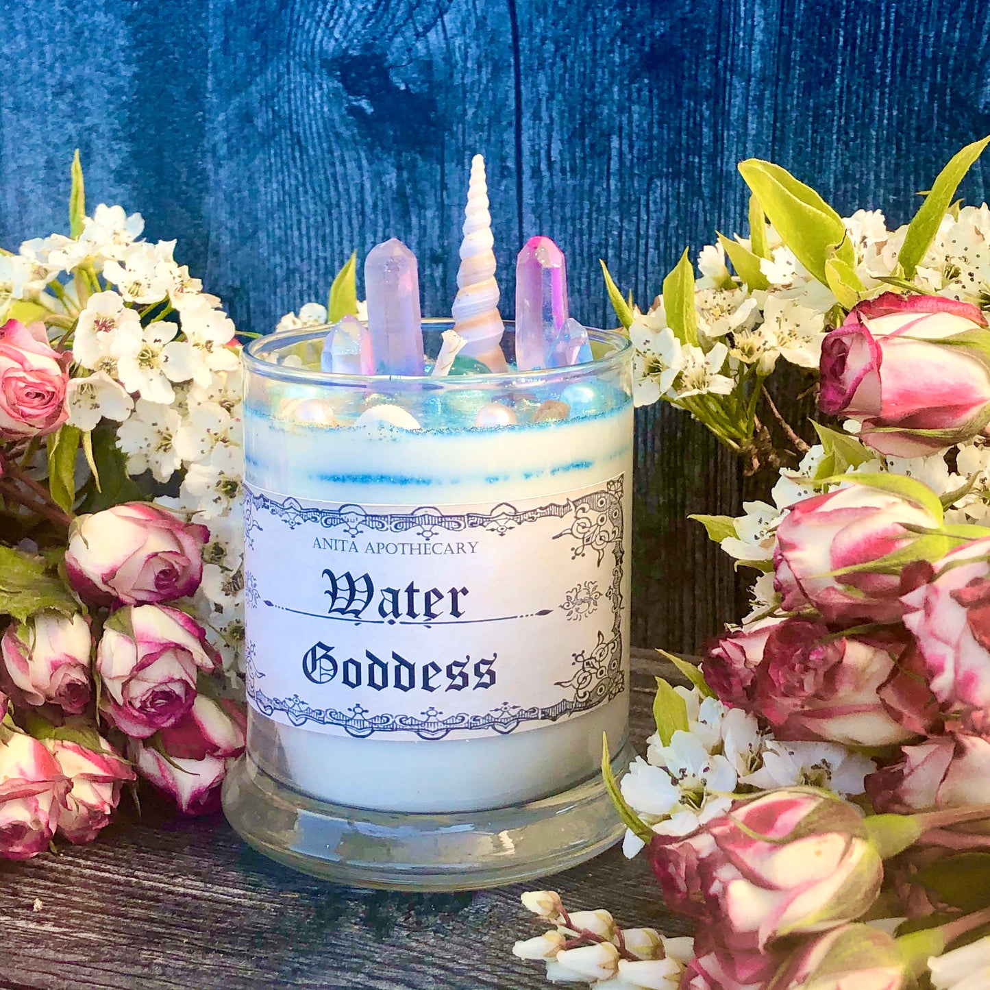 The ORIGINAL Water Goddess Candle ~ Anita Apothecary, Water Magick, Sea Shell, Moonstone, Sea Witch, Water witch, Yemeya Candle Ocean candle