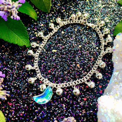 Moonchild Bell Anklet ~ Anita Apothecary, Belly Dancing jewelry, witch jewelry, crystal moon jewelry, moon jewelry, chime bell jewelry