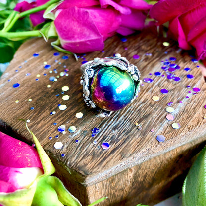 The Seers Ring ~ Anita Apothecary, Crystal ball ring, sphere ring, witch jewelry, witchcraft jewelry, witches ring, witch ring, salem ring