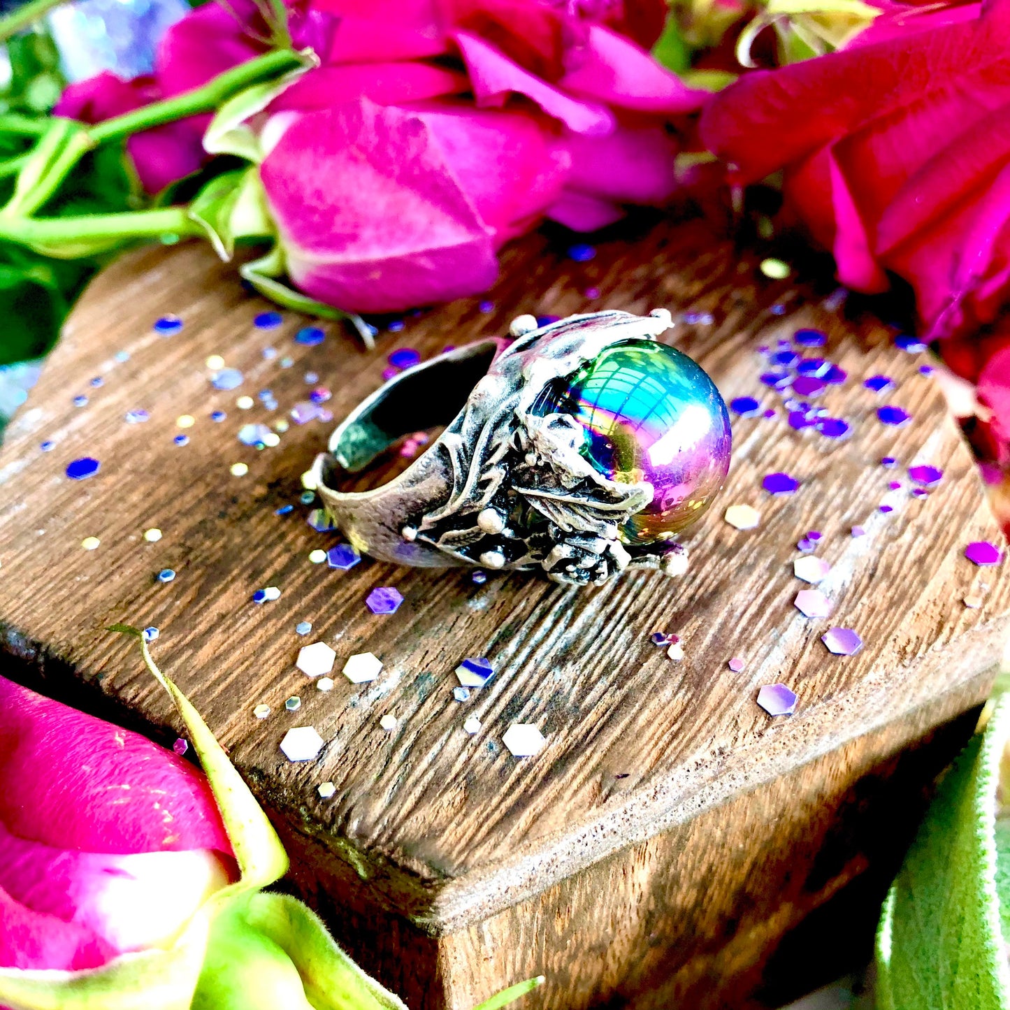 The Seers Ring ~ Anita Apothecary, Crystal ball ring, sphere ring, witch jewelry, witchcraft jewelry, witches ring, witch ring, salem ring