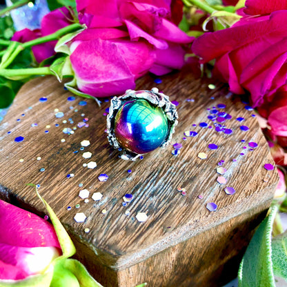 The Seers Ring ~ Anita Apothecary, Crystal ball ring, sphere ring, witch jewelry, witchcraft jewelry, witches ring, witch ring, salem ring