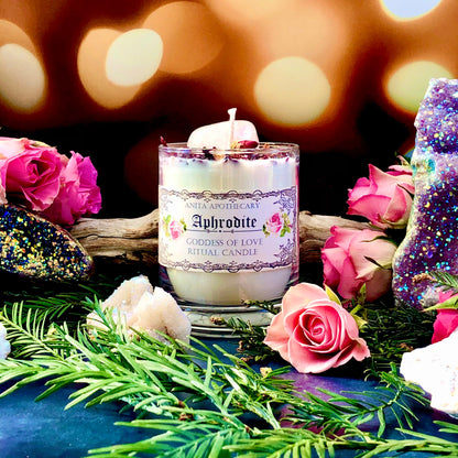 Aphrodite Goddess of Beauty Candle ~ Anita Apothecary, witchcraft candle, witch oil, greek goddess, Freyja, Venus candle, love candle,