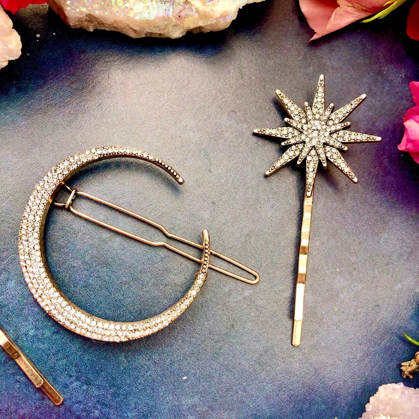 Moon Goddess Hair Clips ~ Crescent moon hair pin Pave hair clip celestial hair clip Moon Goddess hair Silver Moon hair comb Anita Apothecary