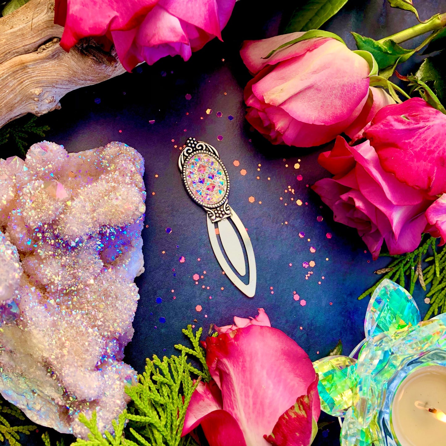 Angel Aura Grimoire Bookmark ~ Anita Apothecary, Book of Shadows, Crystal bookmark, crystal resin cabochon, witch bookmark