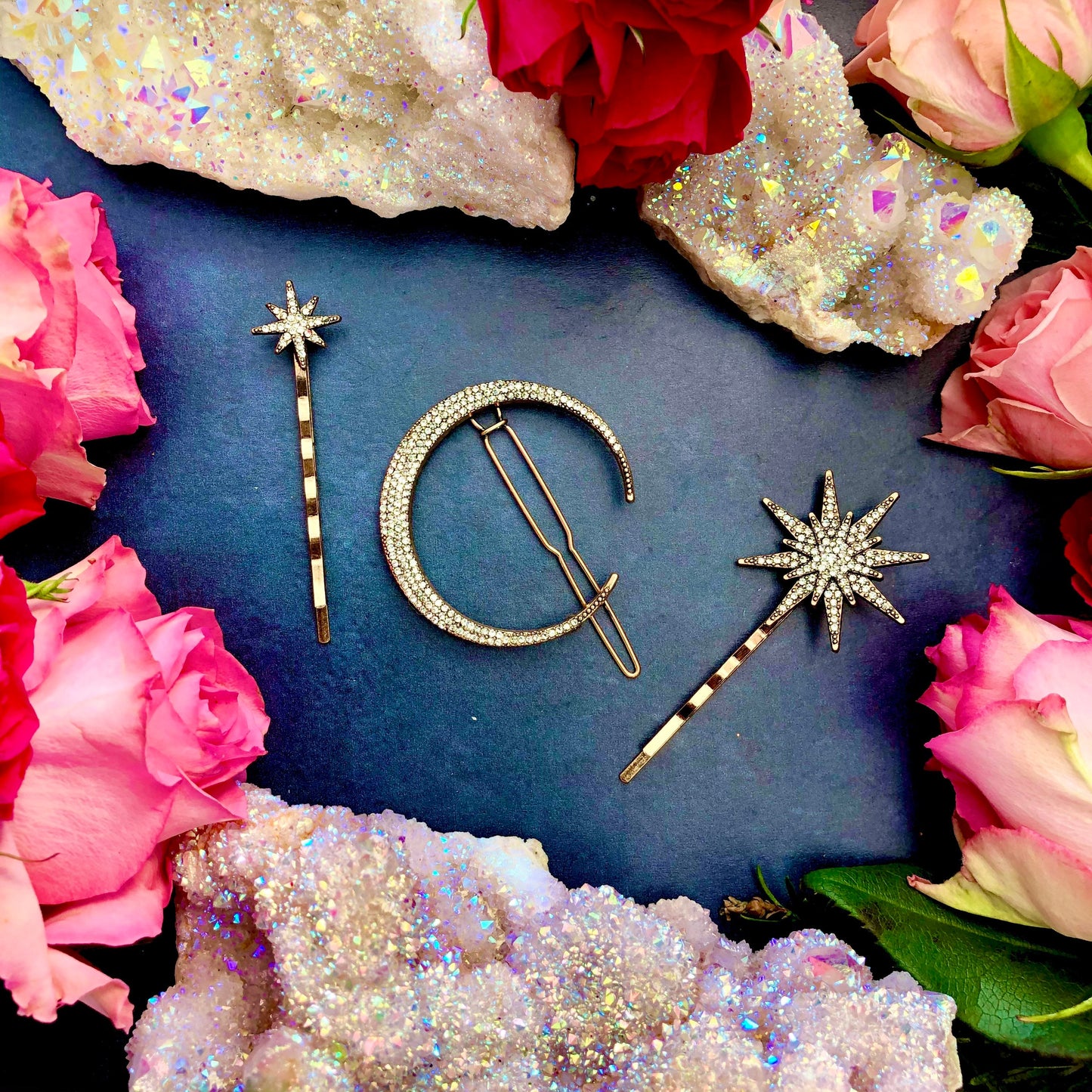 Moon Goddess Hair Clips ~ Crescent moon hair pin Pave hair clip celestial hair clip Moon Goddess hair Silver Moon hair comb Anita Apothecary