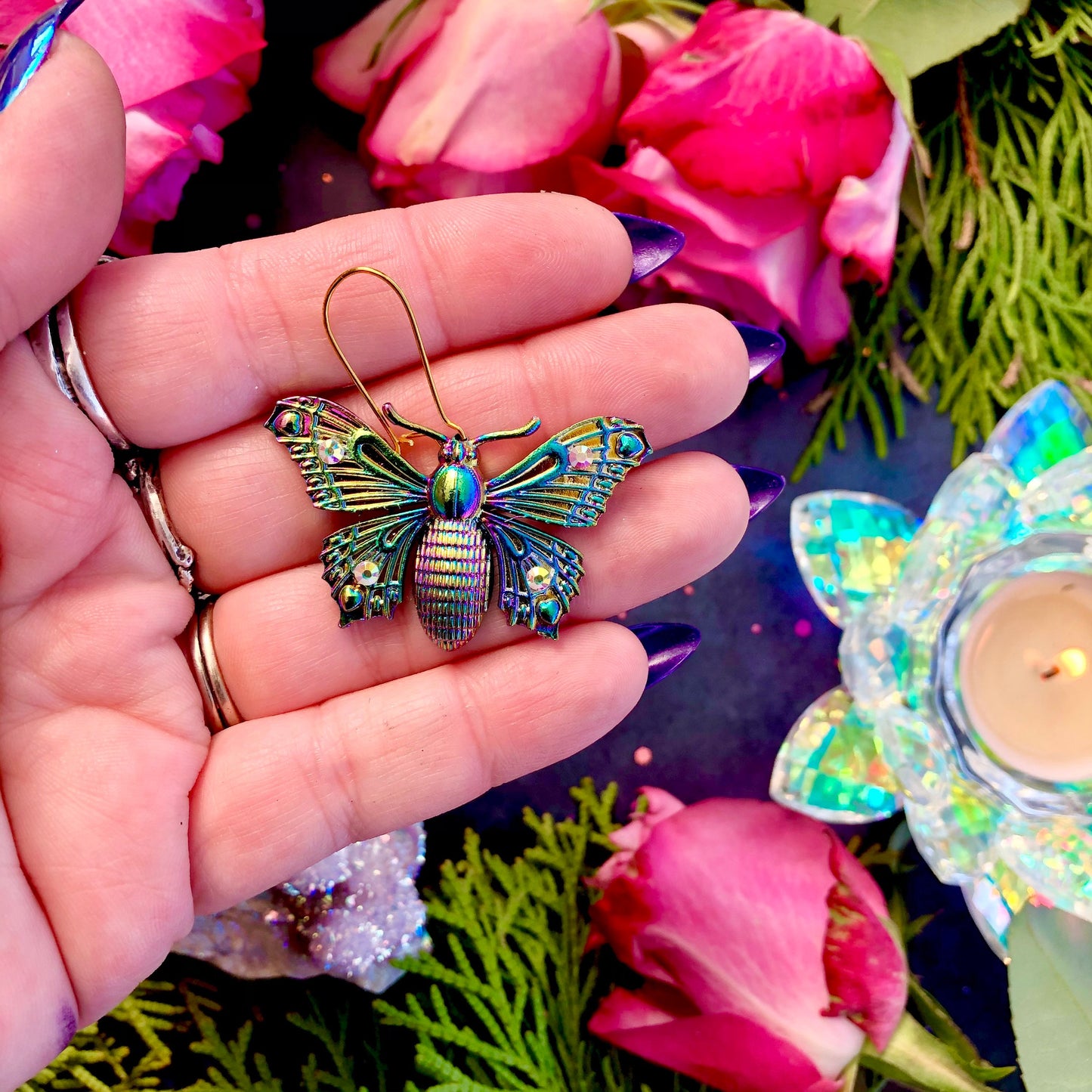 Butterfly Spirit Earrings ~ Rainbow butterfly earrings, Anita Apothecary, Iridescent jewelry, Witch jewelry, witch earrings, Festival style