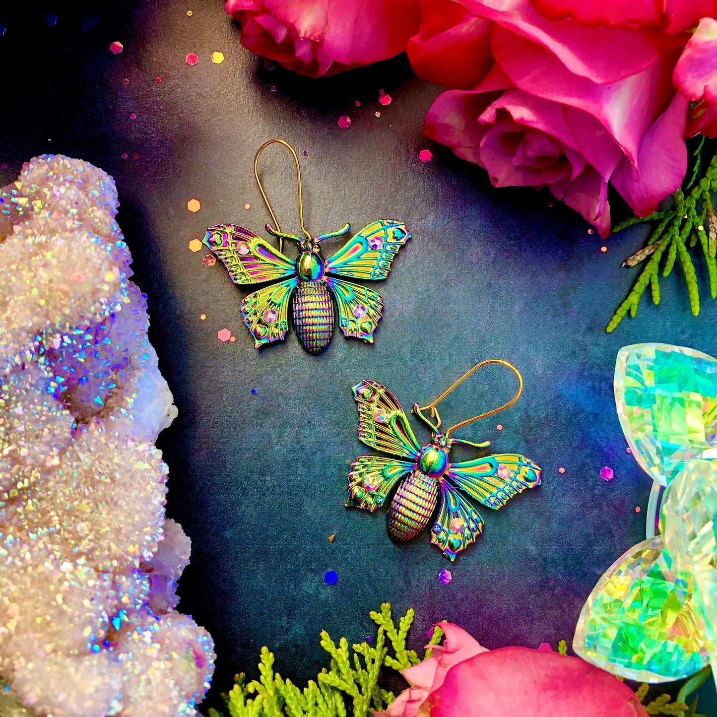 Butterfly Spirit Earrings ~ Rainbow butterfly earrings, Anita Apothecary, Iridescent jewelry, Witch jewelry, witch earrings, Festival style