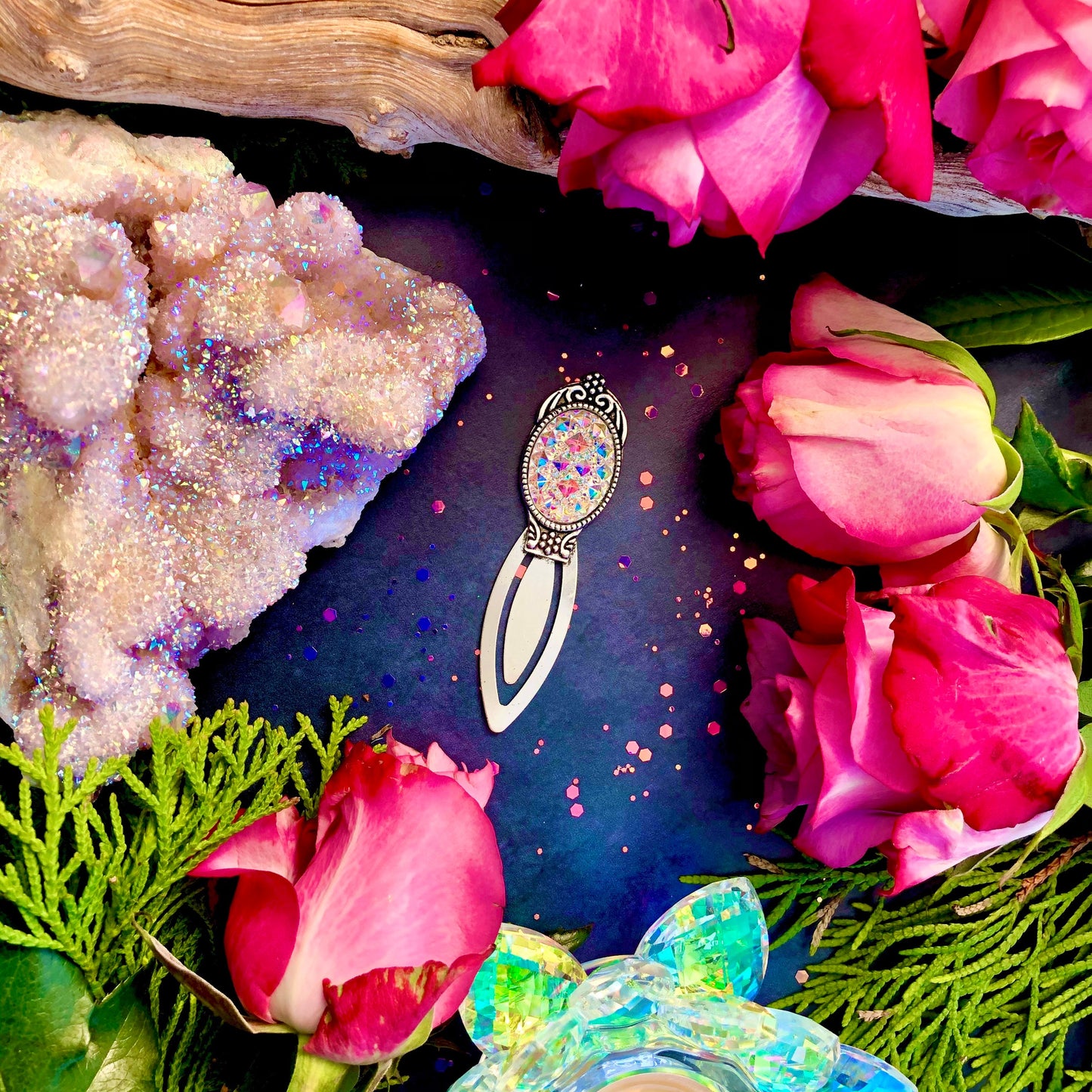 Angel Aura Grimoire Bookmark ~ Anita Apothecary, Book of Shadows, Crystal bookmark, crystal resin cabochon, witch bookmark