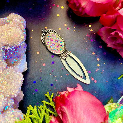 Angel Aura Grimoire Bookmark ~ Anita Apothecary, Book of Shadows, Crystal bookmark, crystal resin cabochon, witch bookmark