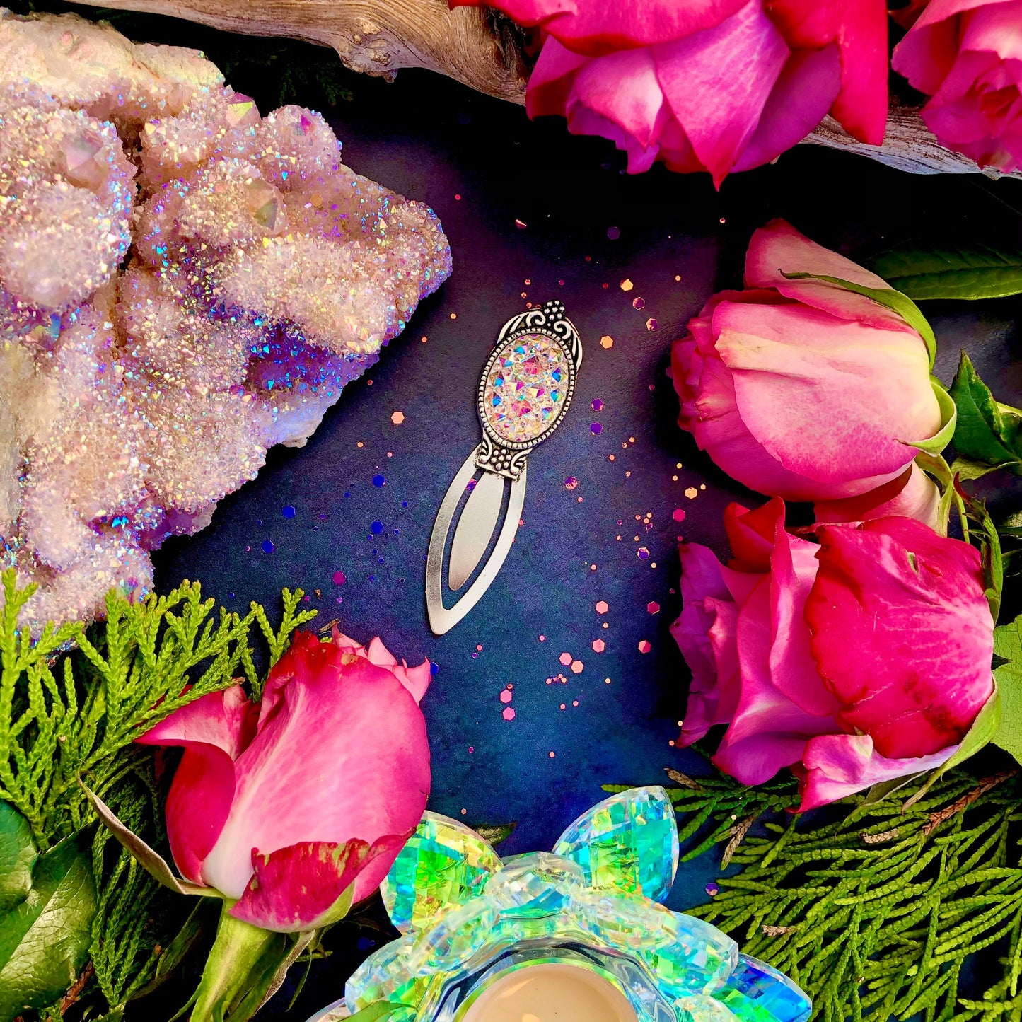 Angel Aura Grimoire Bookmark ~ Anita Apothecary, Book of Shadows, Crystal bookmark, crystal resin cabochon, witch bookmark