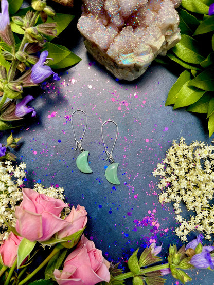 Aventurine Moon Earrings ~ Anita Apothecary, Celestial earrings, witchcraft jewelry, Moon earrings, Crystal Quartz earrings, witch earrings