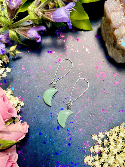 Aventurine Moon Earrings ~ Anita Apothecary, Celestial earrings, witchcraft jewelry, Moon earrings, Crystal Quartz earrings, witch earrings