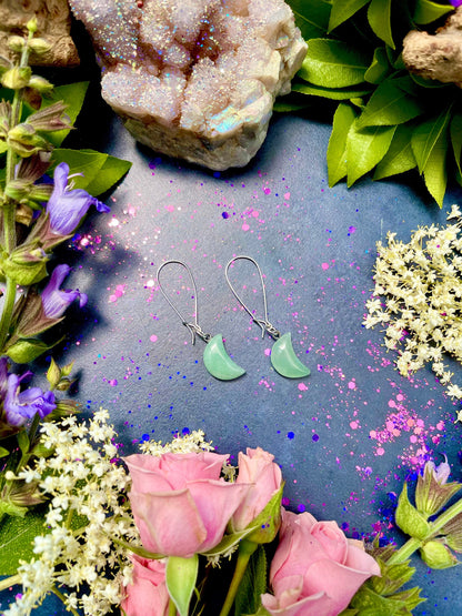 Aventurine Moon Earrings ~ Anita Apothecary, Celestial earrings, witchcraft jewelry, Moon earrings, Crystal Quartz earrings, witch earrings