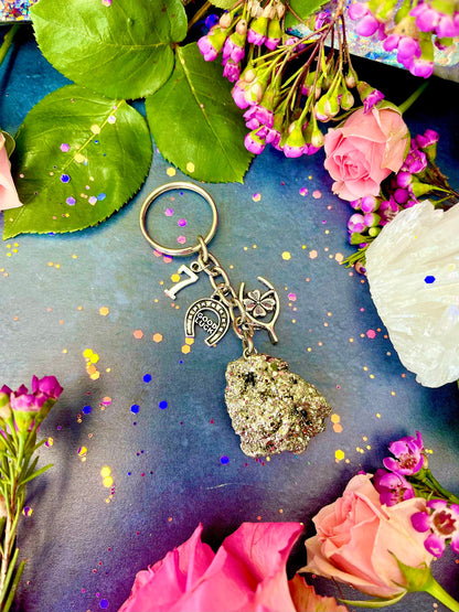 Witches Lucky Charm Pyrite Keychain ~ Anita Apothecary, Pyrite nugget, Lucky charms, Witchcraft tools, witch mojo, hoodoo trinkets