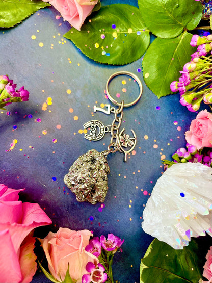 Witches Lucky Charm Pyrite Keychain ~ Anita Apothecary, Pyrite nugget, Lucky charms, Witchcraft tools, witch mojo, hoodoo trinkets