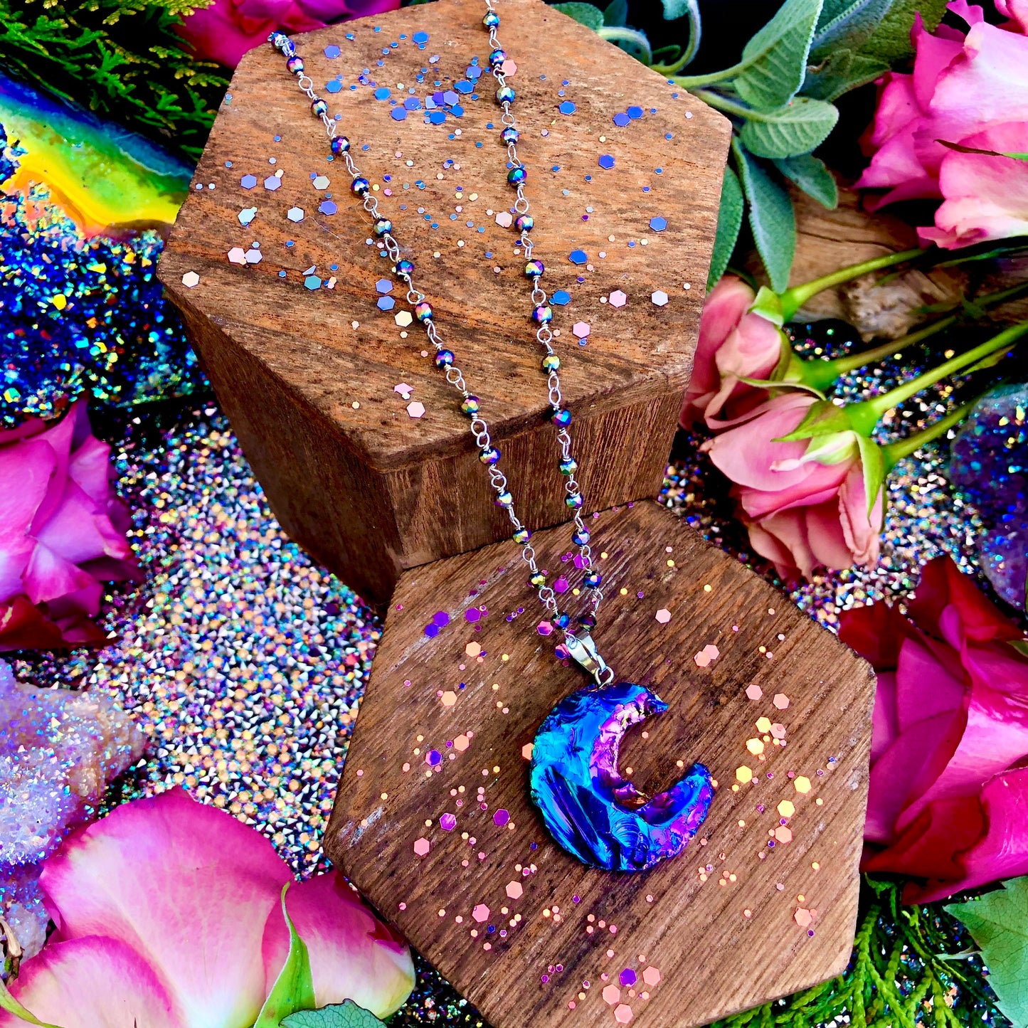 Aura Moon Quartz Necklace ~ Anita Apothecary, Rainbow Aura Crystal, Aura Necklace, Witch Jewelry