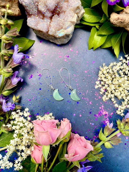 Aventurine Moon Earrings ~ Anita Apothecary, Celestial earrings, witchcraft jewelry, Moon earrings, Crystal Quartz earrings, witch earrings