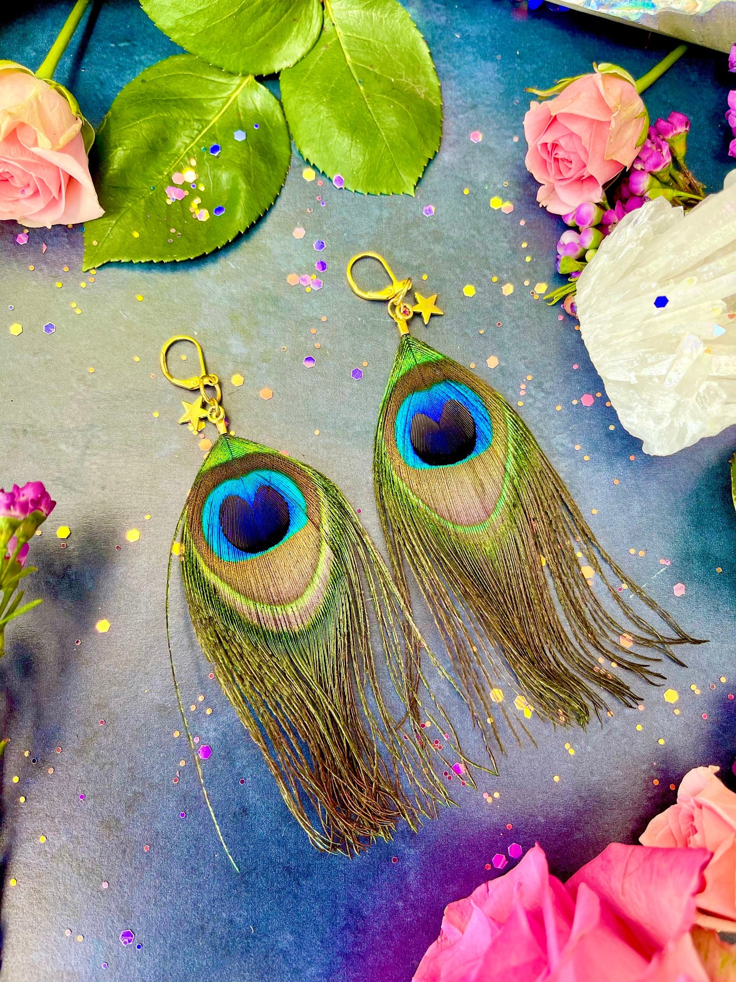 Hera’s Feather Earrings ~ Anita Apothecary, Peacock feather earrings, Feather earrings, festival earrings, real feather earrings, Peacocks