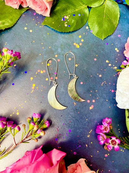 Artemis Moon Earrings ~ Anita Apothecary, Celestial earrings, witchcraft jewelry, Moon earrings, Crystal Quartz earrings, witch earrings