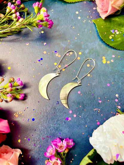 Artemis Moon Earrings ~ Anita Apothecary, Celestial earrings, witchcraft jewelry, Moon earrings, Crystal Quartz earrings, witch earrings