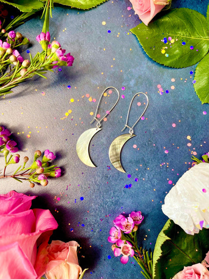 Artemis Moon Earrings ~ Anita Apothecary, Celestial earrings, witchcraft jewelry, Moon earrings, Crystal Quartz earrings, witch earrings