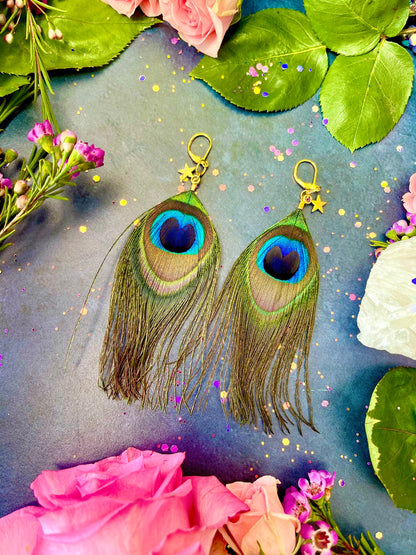 Hera’s Feather Earrings ~ Anita Apothecary, Peacock feather earrings, Feather earrings, festival earrings, real feather earrings, Peacocks