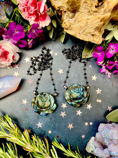 Labradorite Rose Necklace ~ Anita Apothecary Original Design, Labradorite Rose, Labradorite crystal jewelry, witch aesthetic, witch jewelry