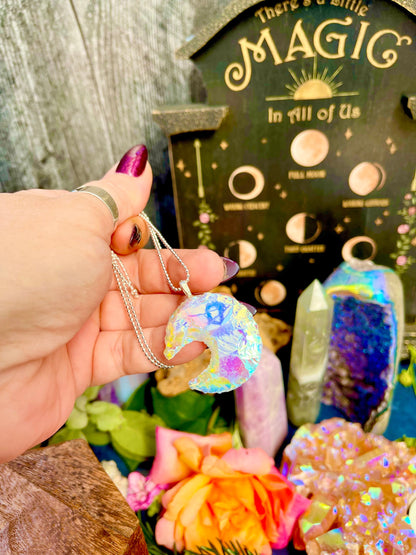 Luna’s Angel Aura Moon Pendant ~ Anita Apothecary, Aura Crystal Jewelry, Aura Cactus Quartz Jewelry, Spirit Quartz Necklace