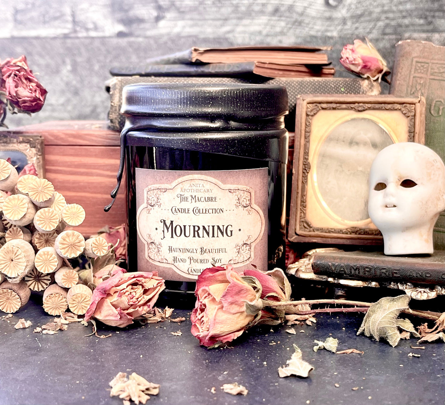 Mourning - Anita Apothecary Candles, Dark Candle, Creepy art gifts, Victorian Tea Catcher, Victorian Death, Victorian Candles, Death gift