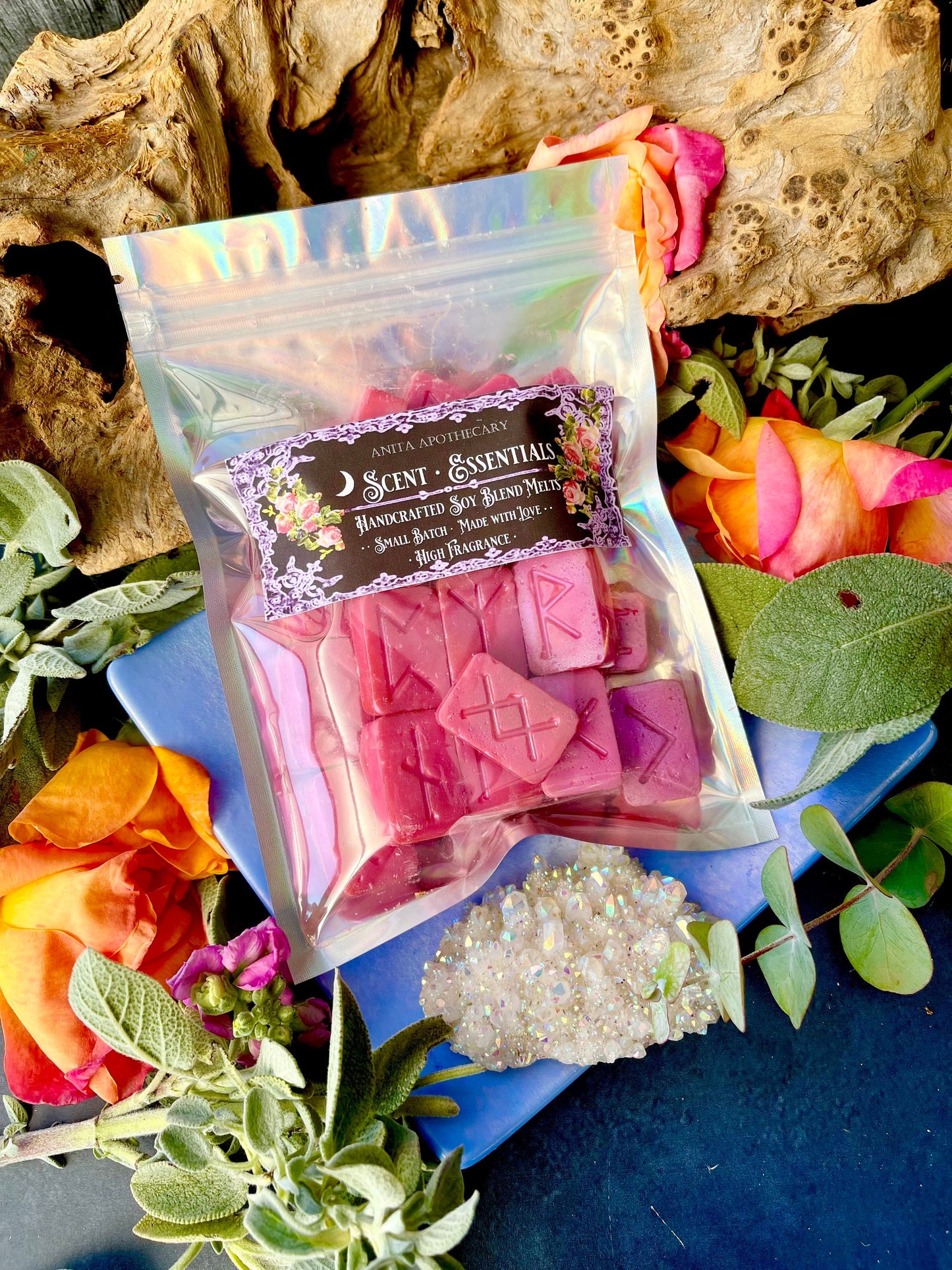 Rose Rune Magick Melts ~ Anita Apothecary, Witch Wax Melts, Soy Wax Melts, Rune Wax Melts, Snap Bar Melts