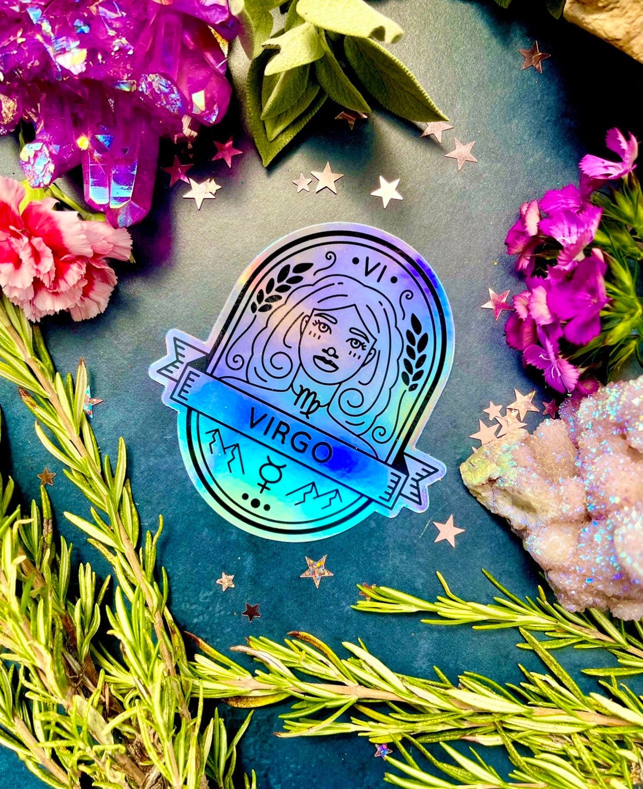 Virgo Holographic Sticker ~ Anita Apothecary, Planner stickers, Water bottle stickers, Witch Stickers, Holographic stickers, Virgo Sticker