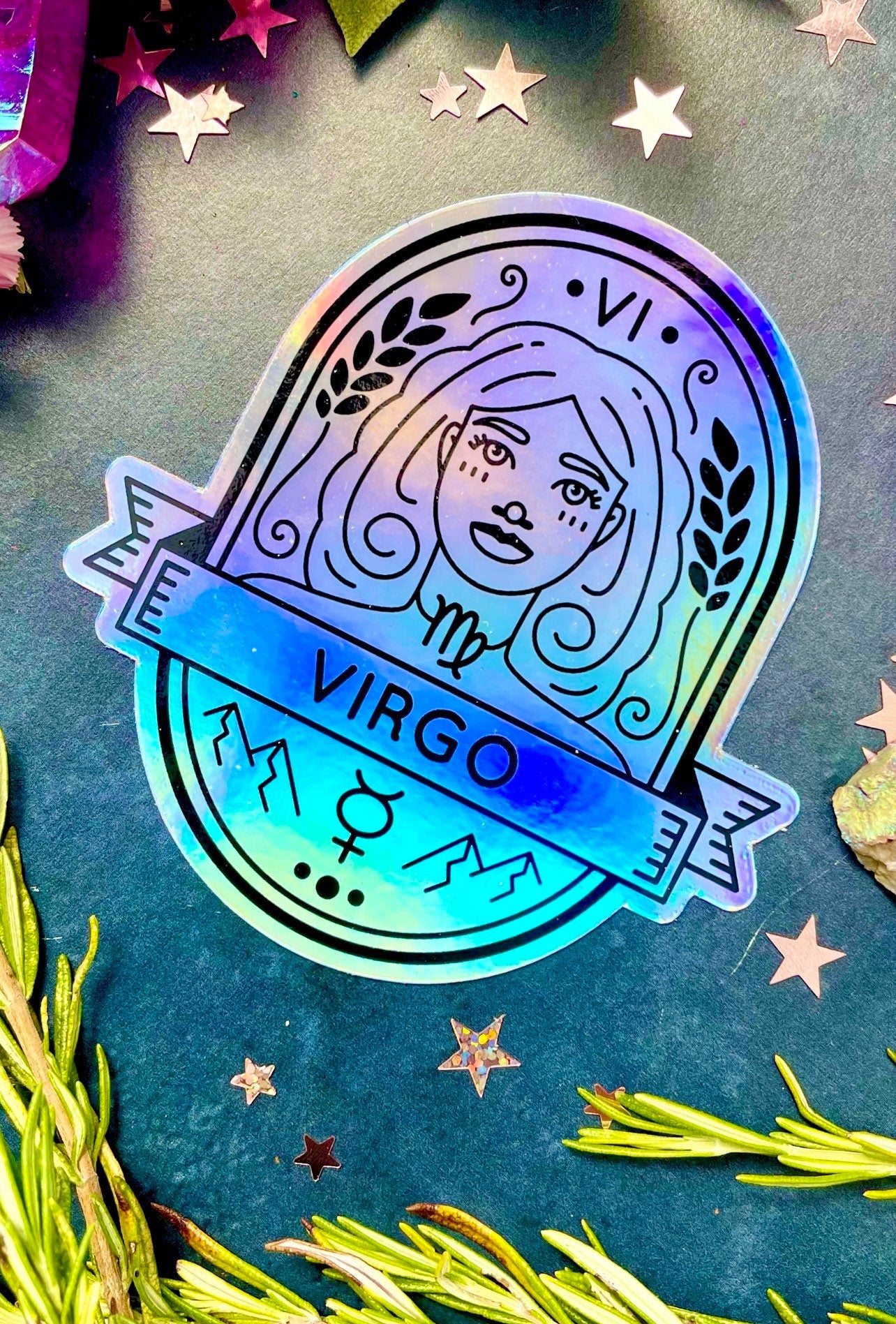 Virgo Holographic Sticker ~ Anita Apothecary, Planner stickers, Water bottle stickers, Witch Stickers, Holographic stickers, Virgo Sticker