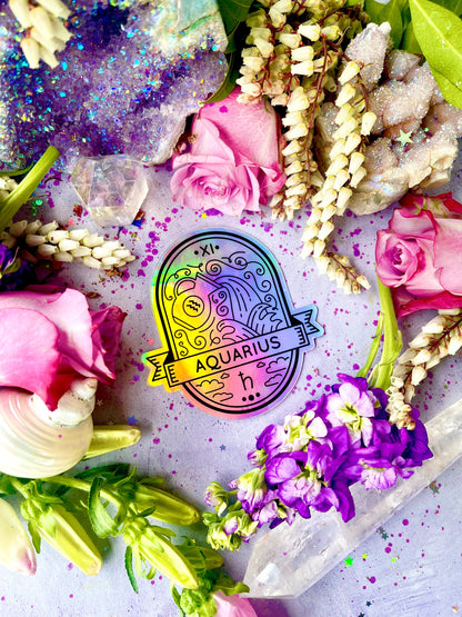 Aquarius Holographic Sticker ~ Anita Apothecary, Planner stickers, Water bottle stickers, Witch Stickers, Holographic stickers, Sticker