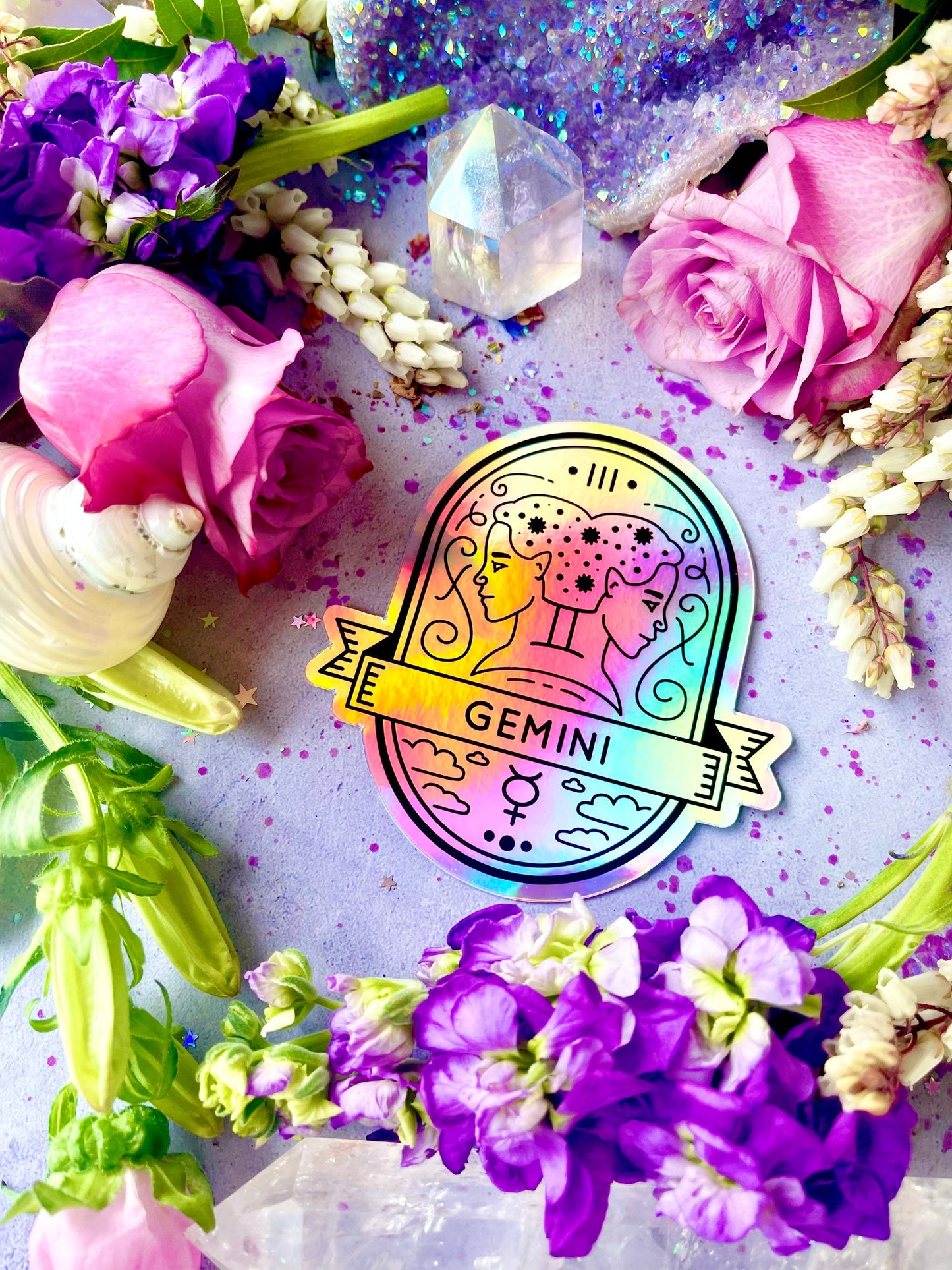 Gemini Holographic Sticker ~ Anita Apothecary, Planner stickers, Water bottle stickers, Witch Stickers, Holographic stickers, Sticker