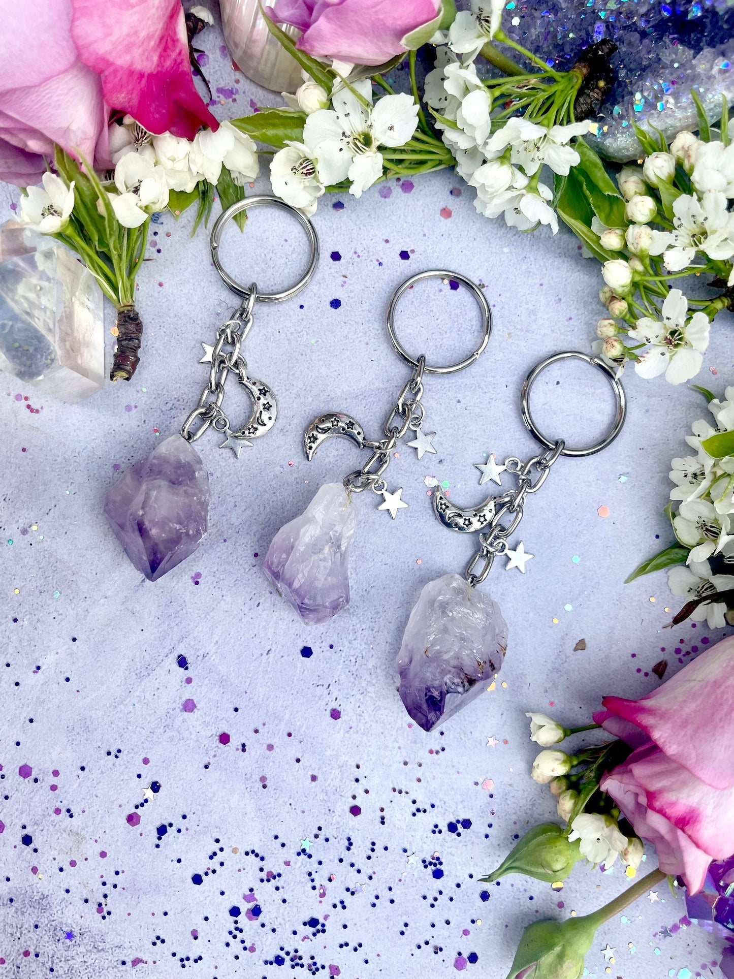 Witches Charm Amethyst Keychain ~ Anita Apothecary, Amethyst keychain, Lucky charms, Witchcraft tools, witch mojo, hoodoo trinkets