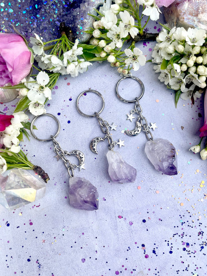 Witches Charm Amethyst Keychain ~ Anita Apothecary, Amethyst keychain, Lucky charms, Witchcraft tools, witch mojo, hoodoo trinkets