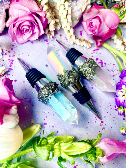 Angel Aura Quartz Luxury Wine Stopper ~ Anita Apothecary, Angel Aura Quartz tower, Aura Quartz Point, Aura Quartz, Angel Aura Clusters