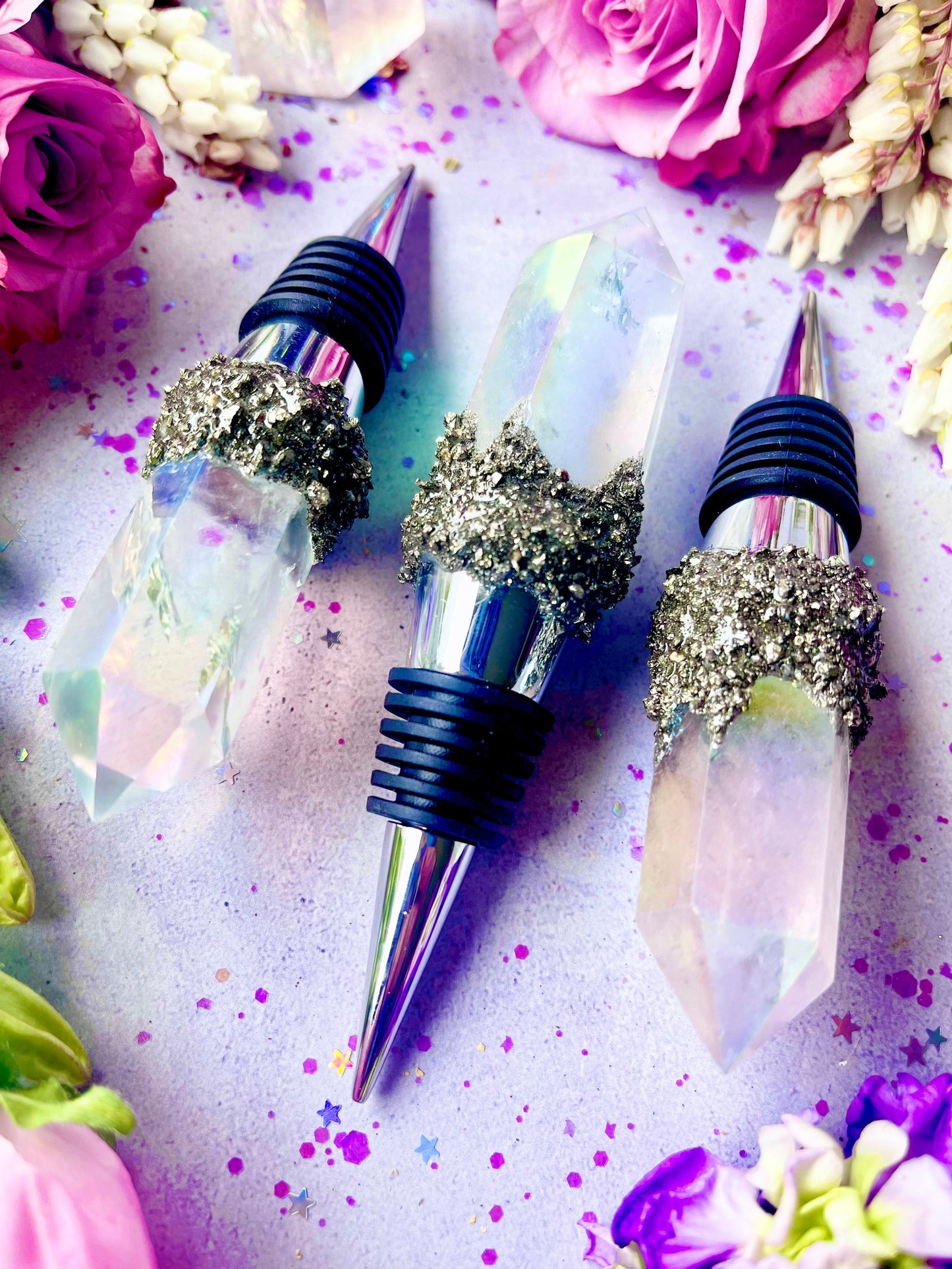 Angel Aura Quartz Luxury Wine Stopper ~ Anita Apothecary, Angel Aura Quartz tower, Aura Quartz Point, Aura Quartz, Angel Aura Clusters