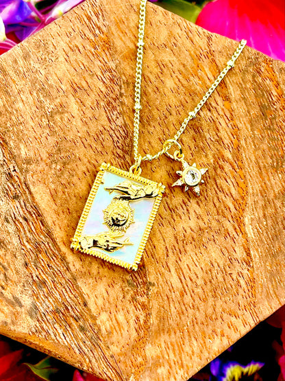 The Sun Tarot Charm Gold Necklace ~ Anita Apothecary, witch jewelry, gold filled charms, luck charms, Tarot charms, Tarot Card jewelry